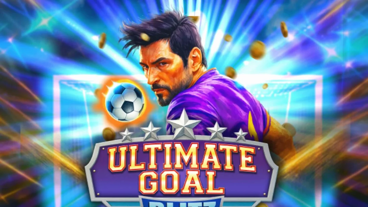 Interface do jogo de slot Ultimate Goal Blitz com tema de futebol